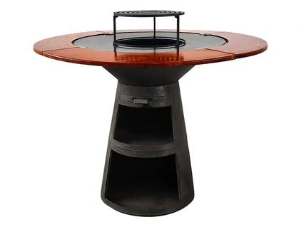 Barbacoa redonda Purline con placa de cocción y parrilla de acero y tabla de madera EFP59B WOOD Negro - Tactic Bikes