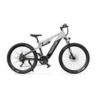 Bicicleta de montaña eléctrica Duotts E29 - Motor Bafang de 250 W, batería de 48 V y 13,5 Ah, suspensión total, neumáticos de 27,5 pulgadas, frenos hidráulicos, color blanco plateado - Tactic Bikes