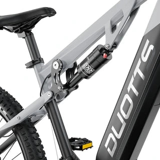 Bicicleta de montaña eléctrica Duotts E29 - Motor Bafang de 250 W, batería de 48 V y 13,5 Ah, suspensión total, neumáticos de 27,5 pulgadas, frenos hidráulicos, color blanco plateado - Tactic Bikes
