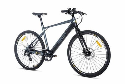 Bicicleta eléctrica Moma Bikes E - ROAD PRO 28 , totalmente equipada con componentes Shimano, 8 velocidades, frenos de disco hidráulicos y una batería de iones de litio integrada y extraíble de 36V 10Ah. - Tactic Bikes