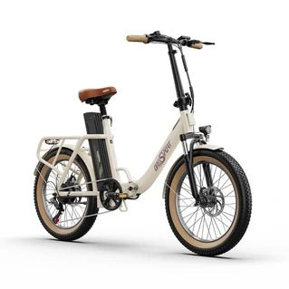 Bicicleta eléctrica OneSport OT16 - 2 - Ruedas de 20", motor de 250 W, batería de 48 V y 17 Ah, autonomía de 60 km, frenos de disco - Blanco roto - Tactic Bikes