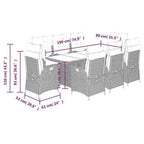 Conjunto de comedor de jardín vidaXL con cojines, 9 piezas, mesa y sillas con respaldo ajustable, muebles de exterior, 3213116 - Tactic Bikes