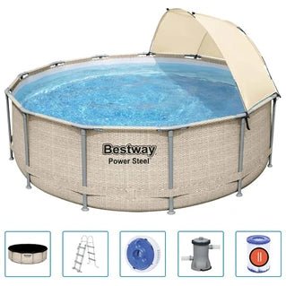 Conjunto de piscina enterrada o semienterrada Bestway con cubierta Power Steel 396x107 cm, piscina elevada, piscina con estructura, piscina con sombra, piscinas elevadas - Tactic Bikes