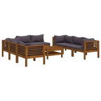 conjunto modular de muebles de jardín de madera, gris, 9 piezas x 69 x 62,5 cm, para 8 personas - Tactic Bikes