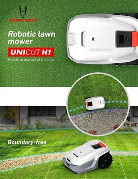 Cortacésped robótico Goat Bot Unicut H1 Gran cobertura de área de 1500 m² RTK+VSLAM para un mapeo preciso Ancho de corte de 24 cm Velocidad rápida - Tactic Bikes
