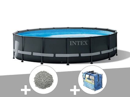 Kit Piscina Tubular Redonda Intex Ultra XTR Frame 4,88 x 1,22 m + Cubierta de Burbujas + 20 kg de Zeolita - Tactic Bikes