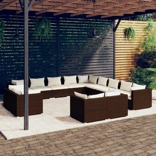 Muebles de jardín vidaXL 13 - delige Loungeset con cojines de ratán sintético bruin3102906 - Tactic Bikes